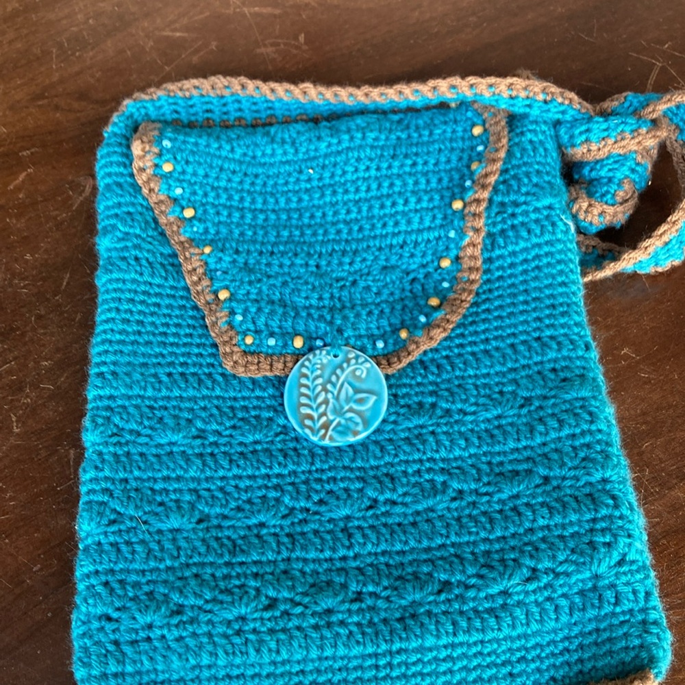 Boho Artisan Teal with Real Ceramic  Button Detail